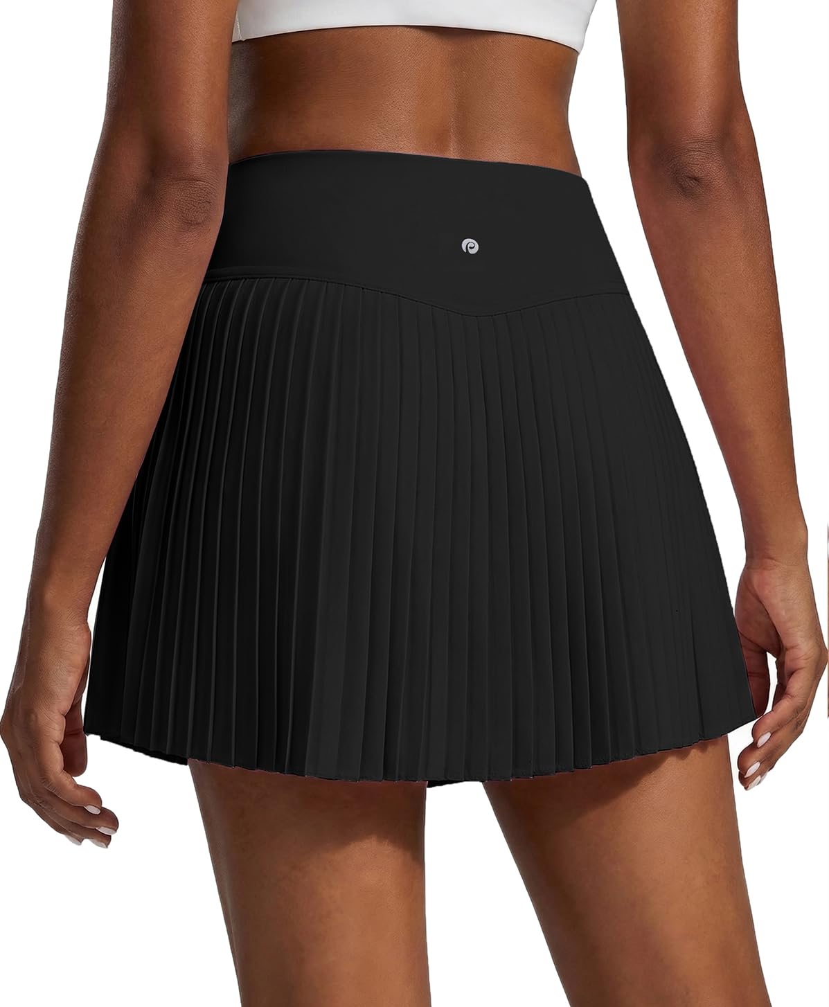 PINSPARK High Waist Pleated Tennis Skirts for Women with Shorts Mini Athletic Workout Golf Skort Skirts with Pockets, Black Medium