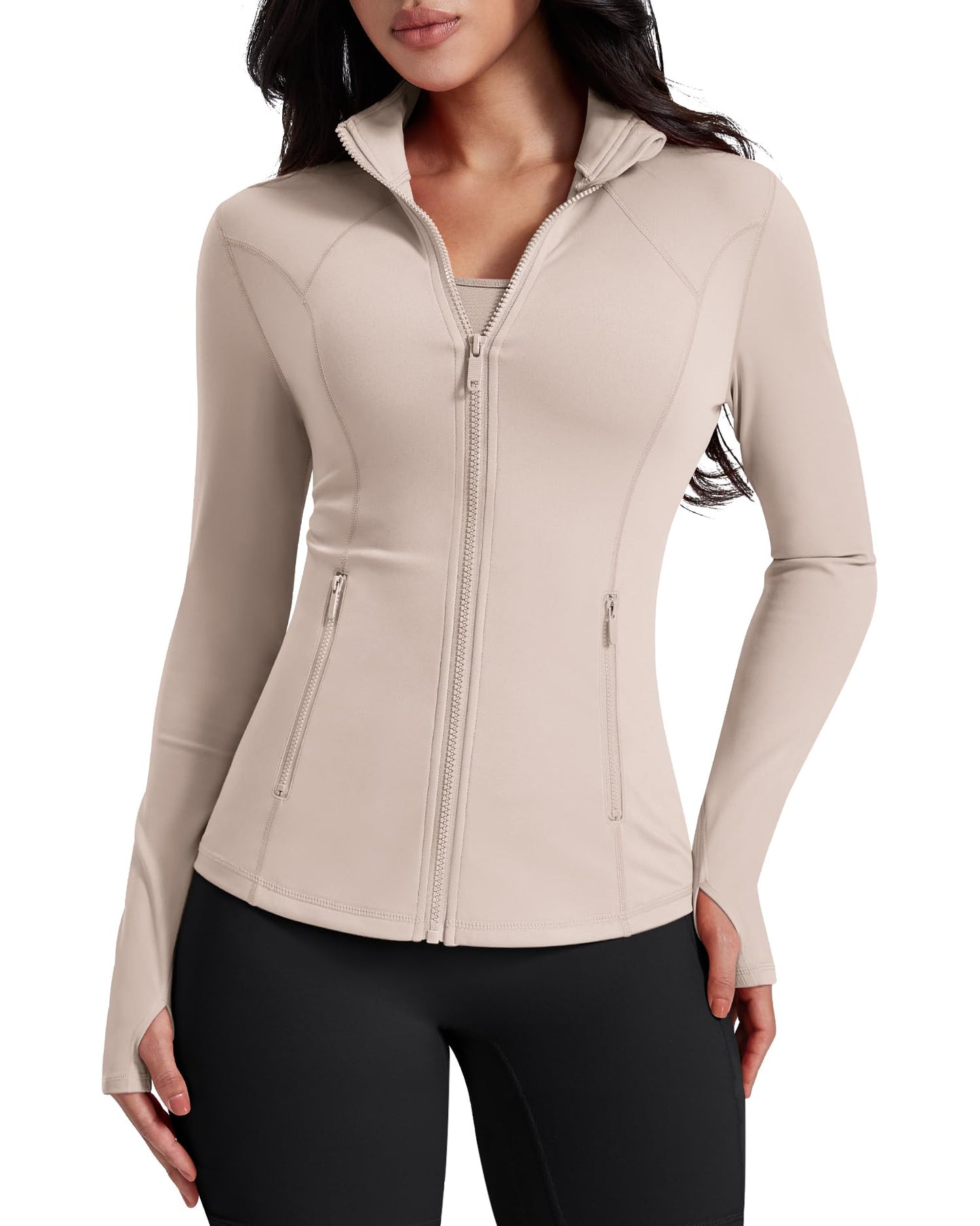 AVGO Womens Workout Jackets Lightweight Athletic Zip Up Jacket Slim Fit Running Gym Top with Pockets & Thumb Holes