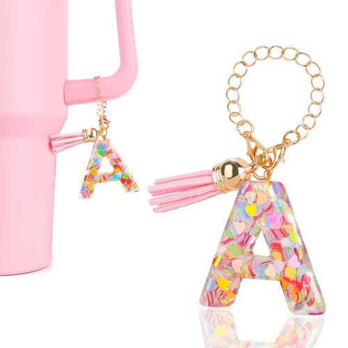DECZHIYU Letter Charms Accessories for Stanley Cup, Initial A Charm for Stanley 30 40oz Tumbler with Letter&Tassel, Glitter Charms for Stanley Cup Accessories, Initial Keychain Gifts for Women