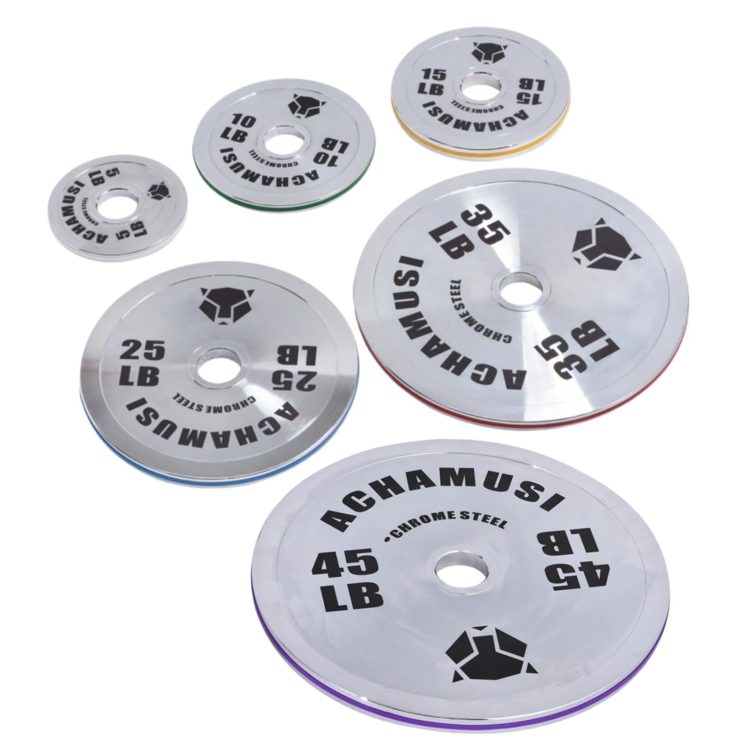 Achamusi Olympic Weight Plates，Steel 2-Inch Weight Plate For Strength Training，Weightlifting - Single Or Pair (Black-45LB Single)