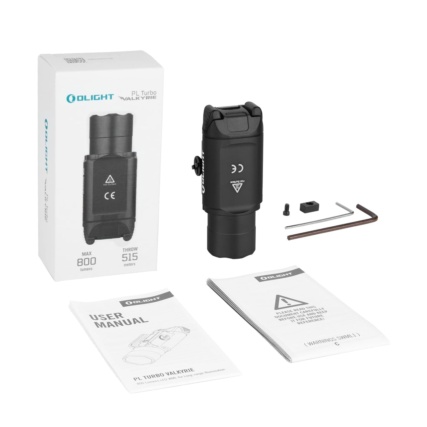 OLIGHT PL Turbo Weaponlight, 800-Lumen 515 Meters Long-Range Tactical Flashlight, 66,300 High Candela Compact Rail-Mounted Light with Strobe Function and Rail Locating Keys, Fits Picatinny and GL Rail