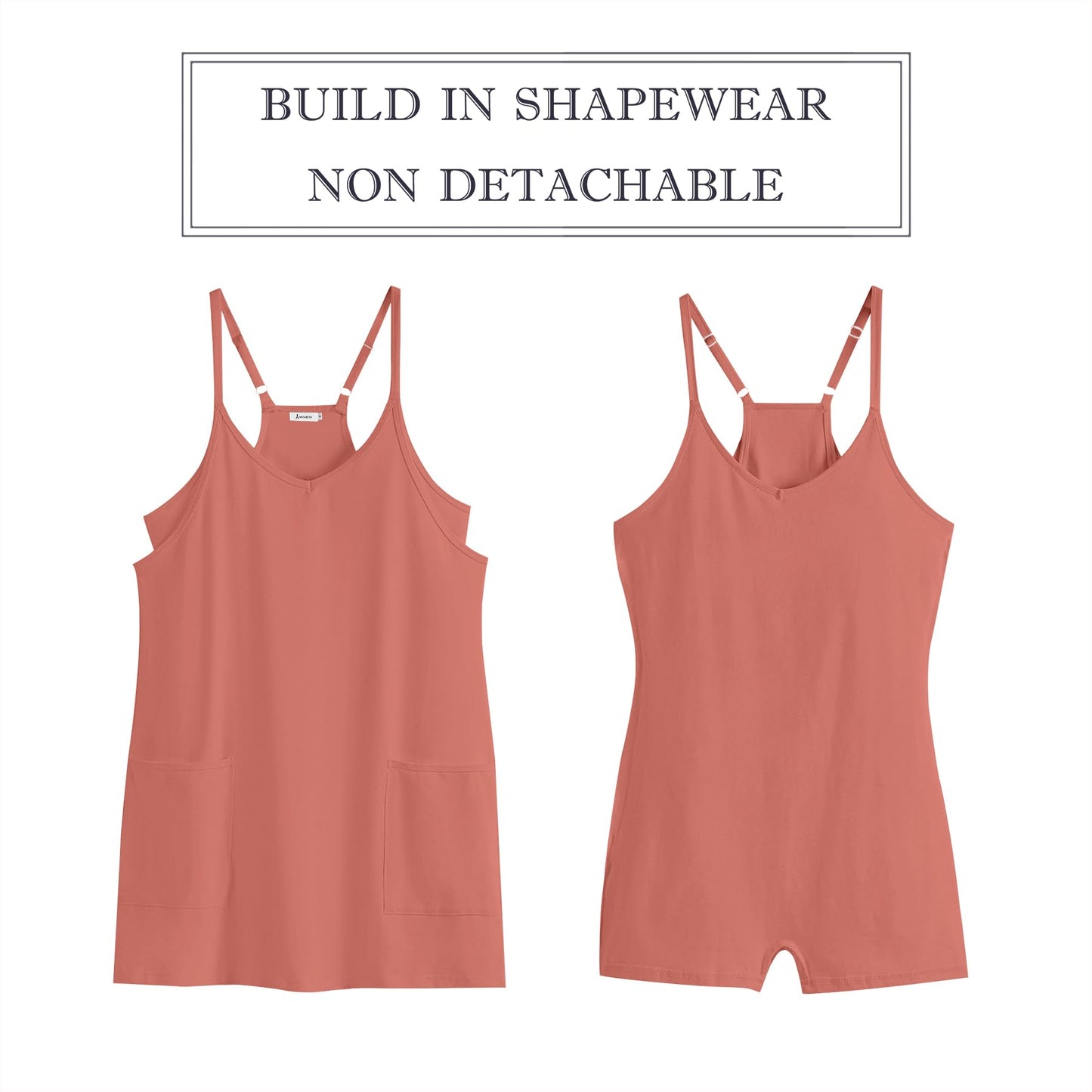 ANRABESS Women Athletic Dress Summer Tennis Workout Active Sports Mini Romper Dress Built in Shorts Travel Vacation Clothes Rust Small