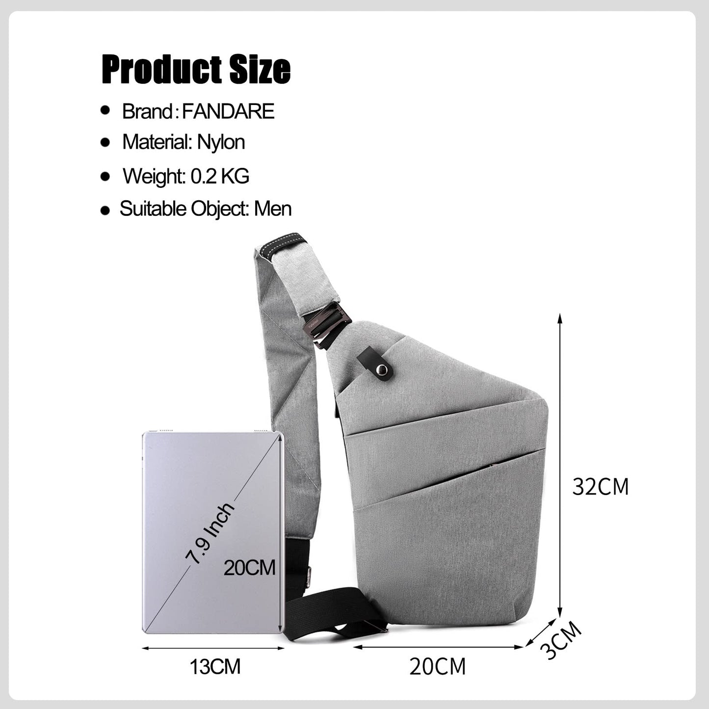 FANDARE Anti-Theft Sling Bags Chest Shoulder Backpack Crossbody Bags Cover Pack Rucksack Crossbody Bag for Men Women Travel Hiking Bicycle Sport Gym Daypacks Waterproof Nylon Gray B