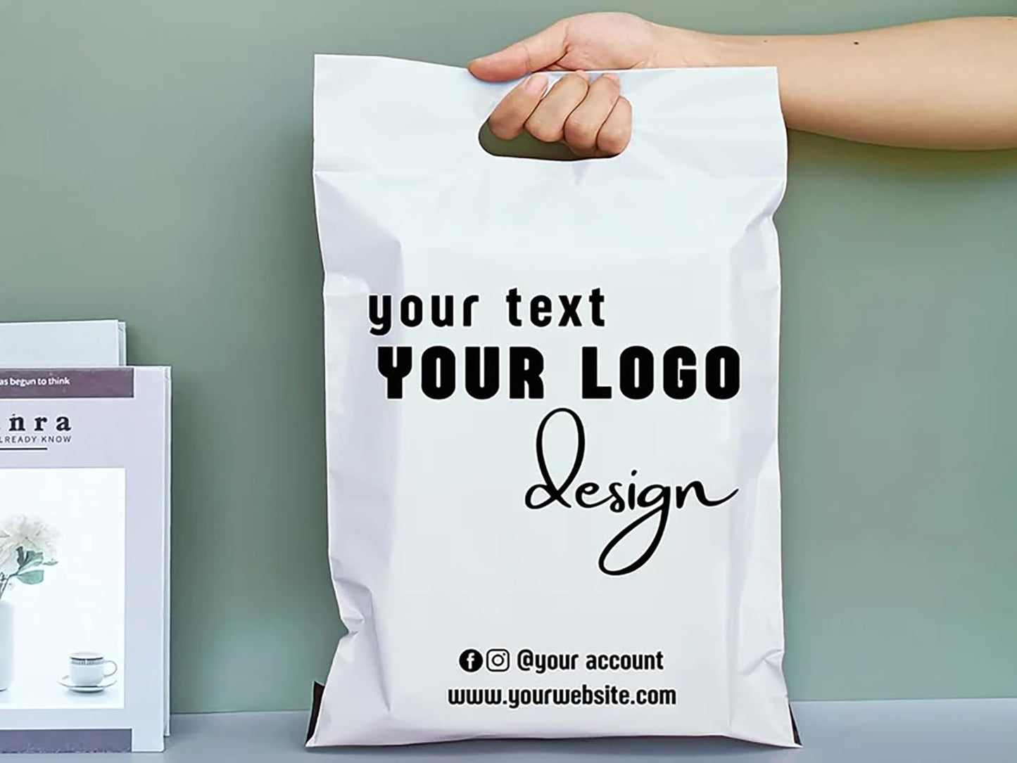 50-100PCS Custom Upgrade Design Shipping Bags with Handle, Personalized Mailing Bags for Clothing with Self Adhesive Strip, Waterproof, Tear-Proof (25.5×33cm(10×13inches))