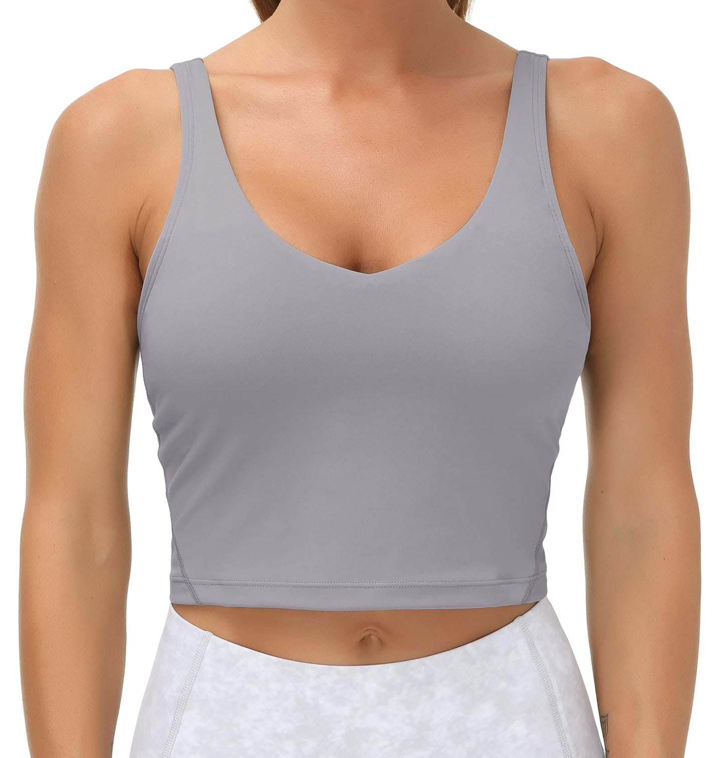 Women’s Longline Sports Bra Wirefree Padded Medium Support Yoga Bras Gym Running Workout Tank Tops (Lavender Grey, Medium)