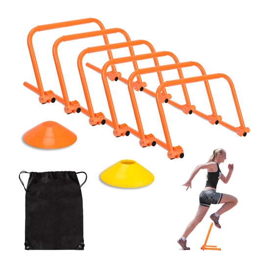 Agility Speed Training Hurdles, Adjustable Agility Training Hurdles for Football, Basketball, Soccer Hurdles Training Equipment Set of 6, with 12 Marker Cones, 1 Storage Bag