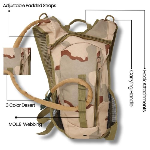 M MCGUIRE GEAR Hydration Backpack, Multi-Pocket Hiking Backpack with Hydration Bladder, Water-Resistant Nylon Water Bladder for Running, Cycling, and Biking, 3L/100 oz. (3 Color Desert)