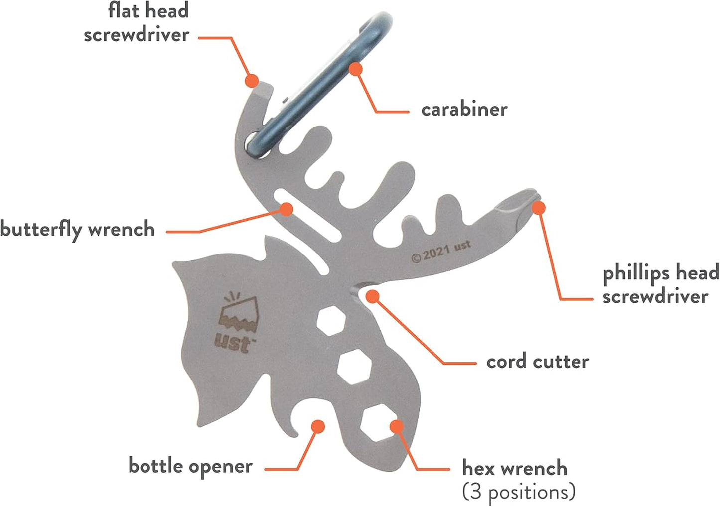 UST Tool-a-Long Multi-Tool Carabiners with Durable, Compact Stainless Steel Construction for Hiking, Kayaking, Camping, Travel and Outdoor Survival