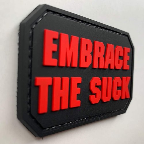 Embrace The Suck Patch Red 2.95"×1.97" Funny PVC Tactical with Hook Fastener Back for Hats Caps Bags Backpacks Vests Clothing (Red)