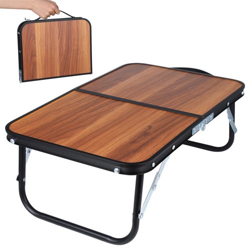 YHomU Compact Mini Camping Table, Walnut Wood Folding Side Low Table for Camp, Portable Table for Picnic Travel Beach, Lightweight Foldable Design