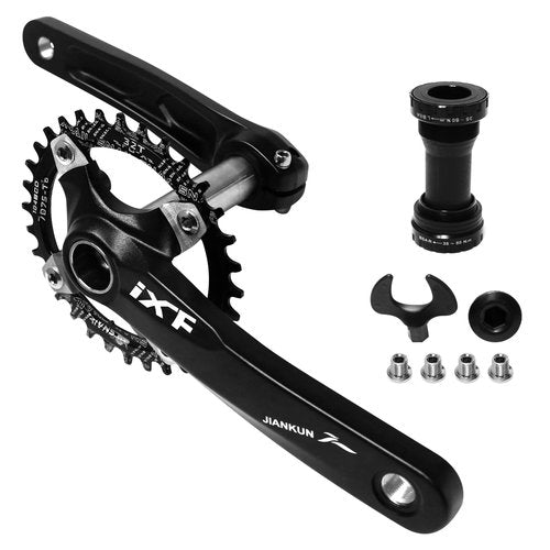 ZTZ 170mm Mountain Bike Crankset - Hollow Integrated MTB Crankset with 104 BCD 32/34/36/38T Narrow Wide Single Speed Chainring - Durable Aluminum Alloy Bike Crank Set with Bottom Bracket （38T）