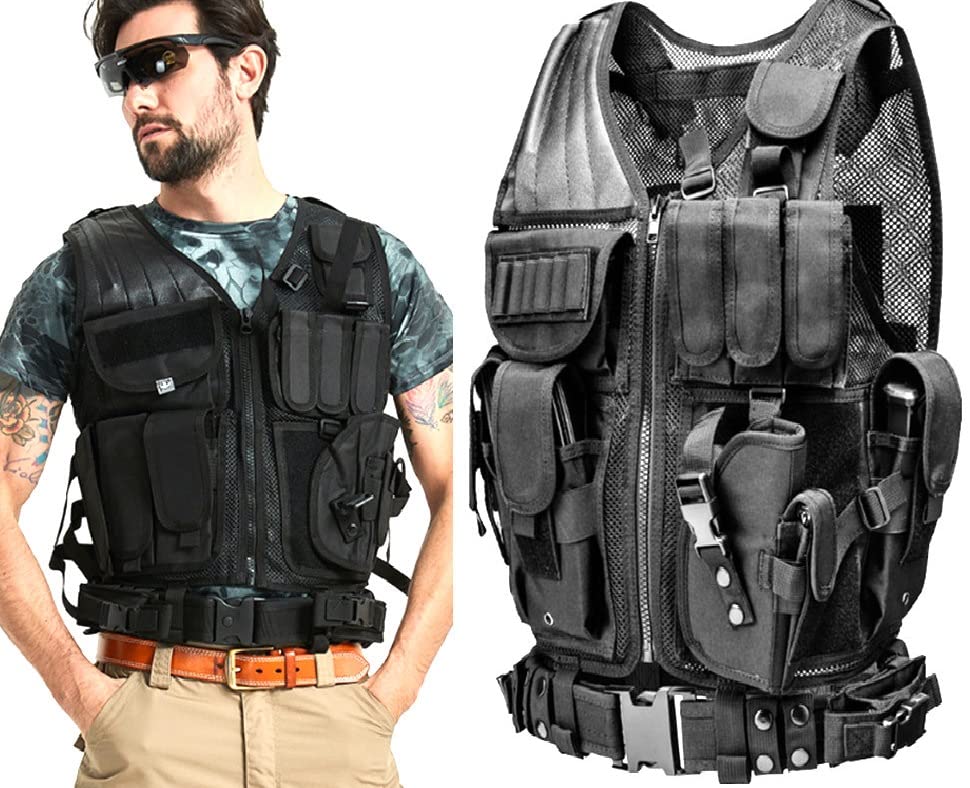 GALAXYLENSE U.S Universal Sport Airsoft Hunting Paintball Tactical Gear Vest Protection Light Weight Heavy Duty Breathable (Black Color)