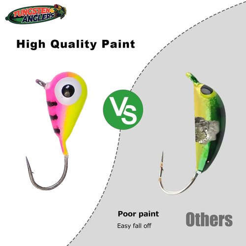 Tungsten 4 Anglers 97% Pure Tungsten Ice Fishing Jigs 5mm 1/16oz #12| Tear Drop Fishing Lures for Winter Ice Jigging, 5-Pack (Assorted)