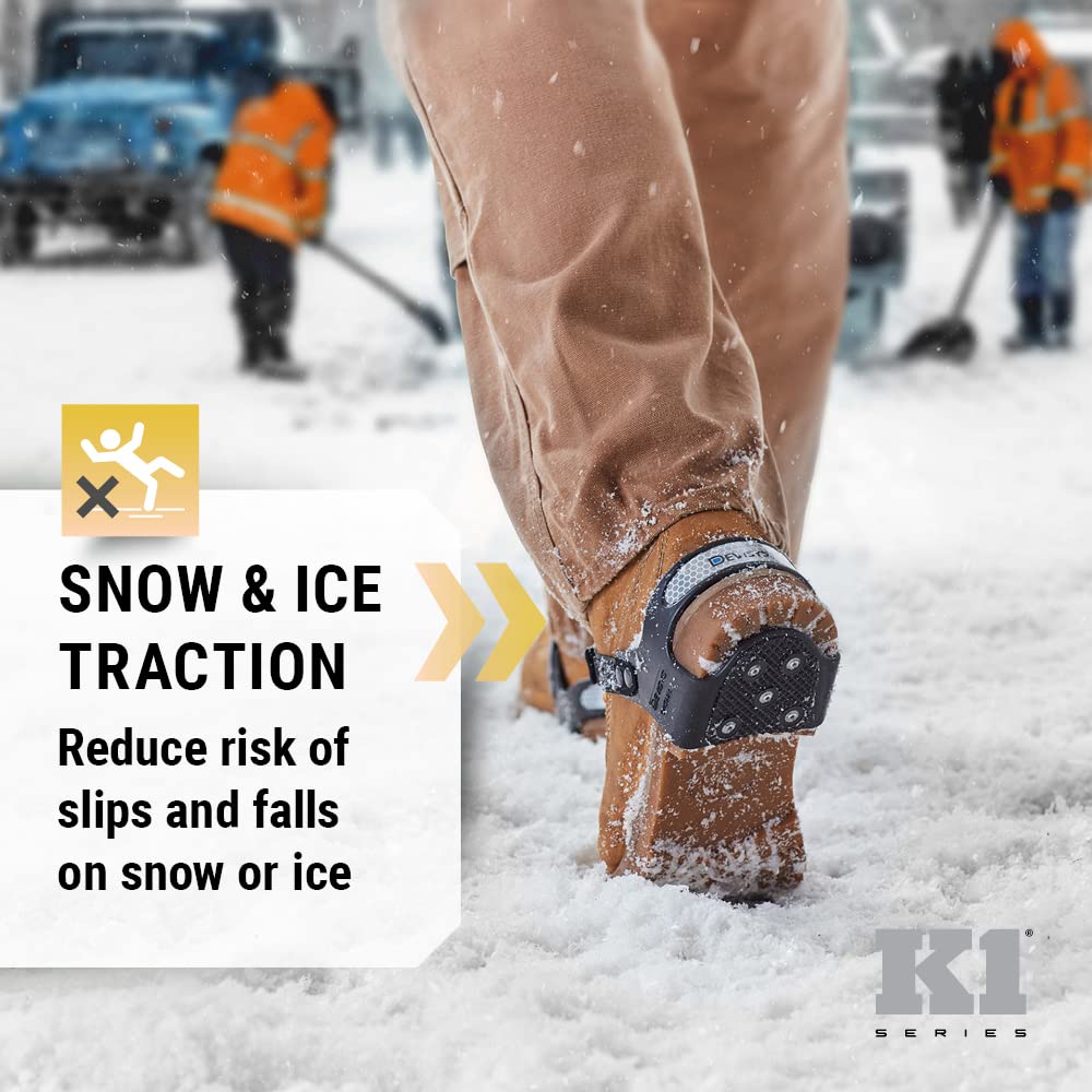 K1 Heel-Stop Ice Cleats - Traction Aids for Men & Women in Winter Snow - Steel Spikes