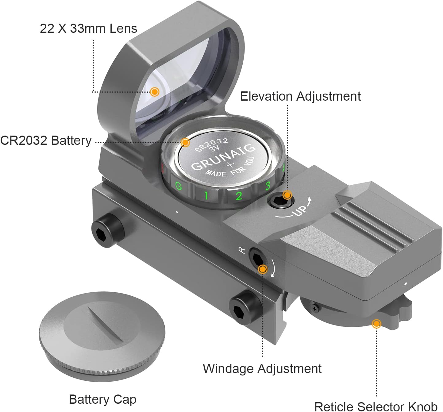 Feyachi Reflex Sight - Adjustable Reticle (4 Styles) Both Red and Green in one Sight!