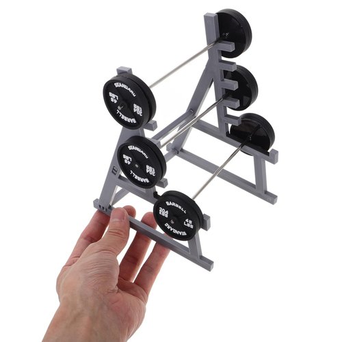 Miniature Squat Rack Pen Holder with Barbell Pen, Dollhouse Gym Furniture, Office Desk Decor, Black Plastic, 6.29x4.72x3.93 Inches, Set of 4 for Home, Office, Car