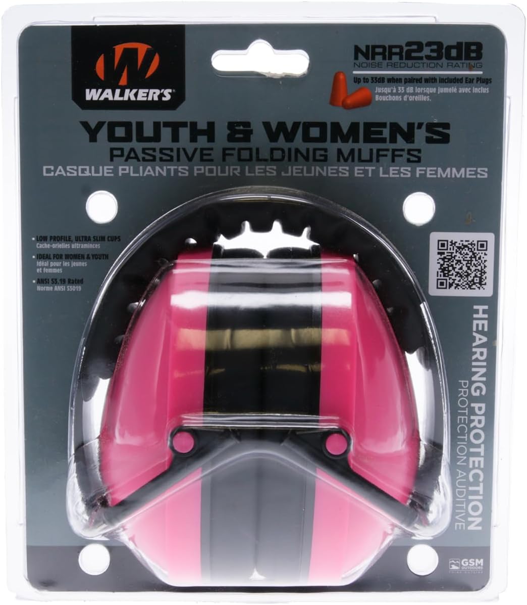 Walker's Youth & Women's Shooting Low Profile Folding Padded Headband Adjustable Hearing Protection Earmuffs