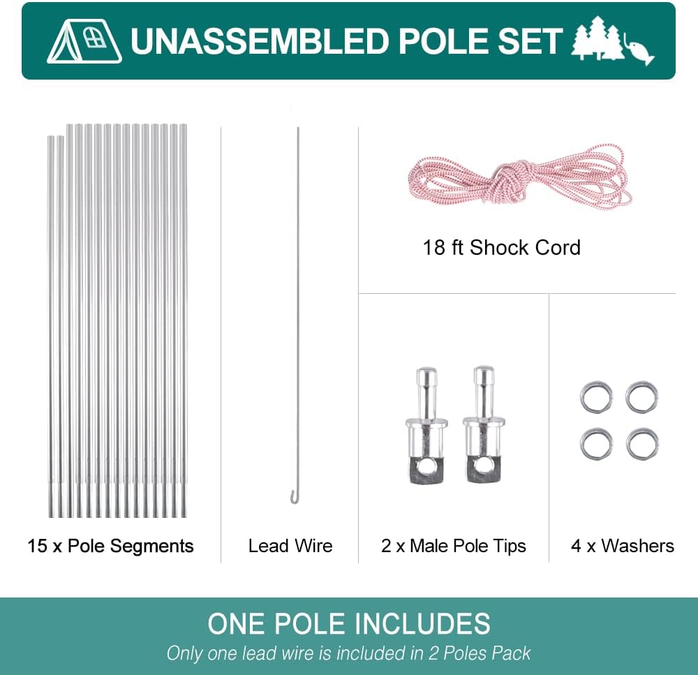Aluminum Tent Poles Replacement, Fits Both Female and Male Ends, Lightweight Tent Pole Repair Kit, 7001 Aluminum Alloy T6 Heated