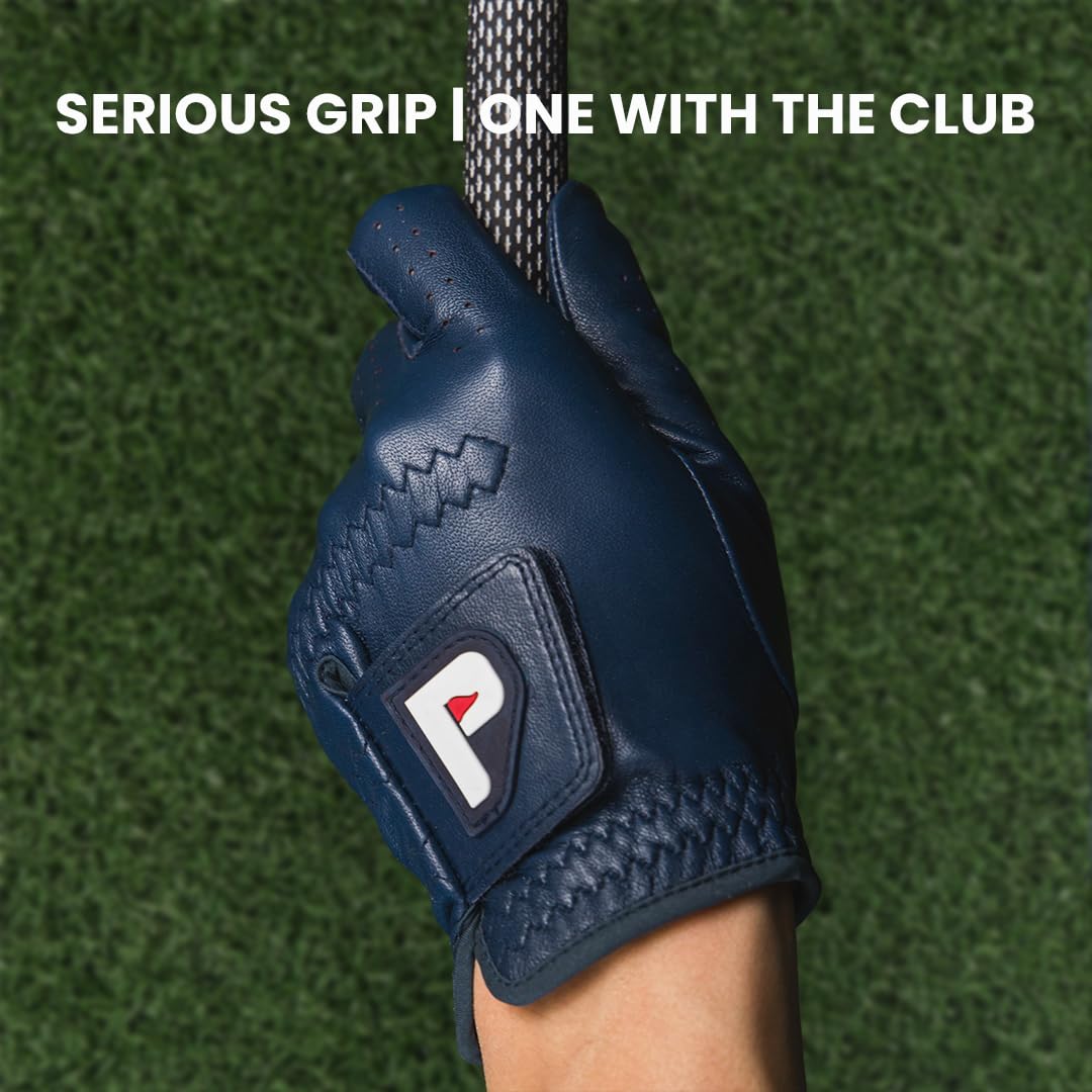 Men's Golf Glove - Genuine High Performance Cabretta Leather - Individual Red Blue and White - Putting Ball Marker Included - Glove for Right Handed and Left Handed Golfer (Single Pack)