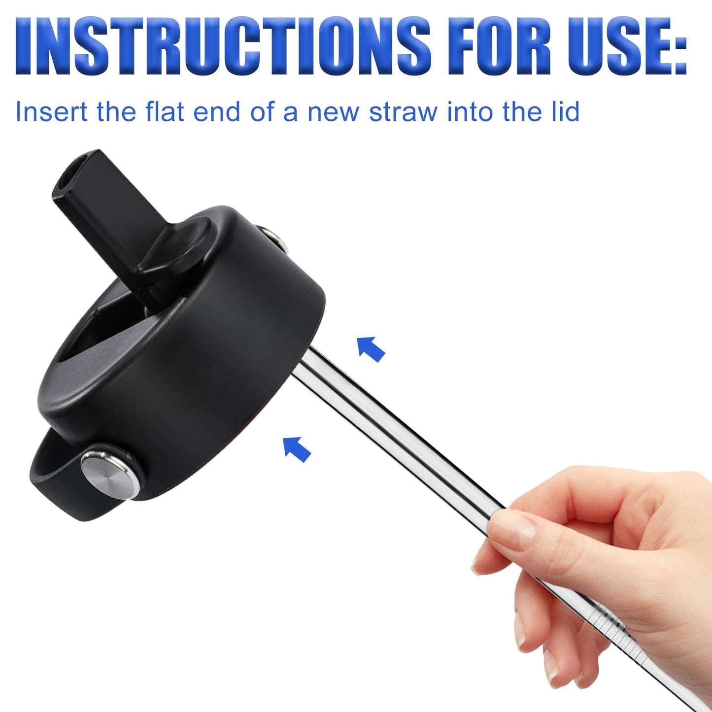 4pcs Metal Press in Straw Replacement with 2pcs Straw Brushes for Hydro Flask, Silver Stainless Steel Practical Straws Replacement Accessories Compatible with Hydroflask Wide Mouth Water Bottle 64oz