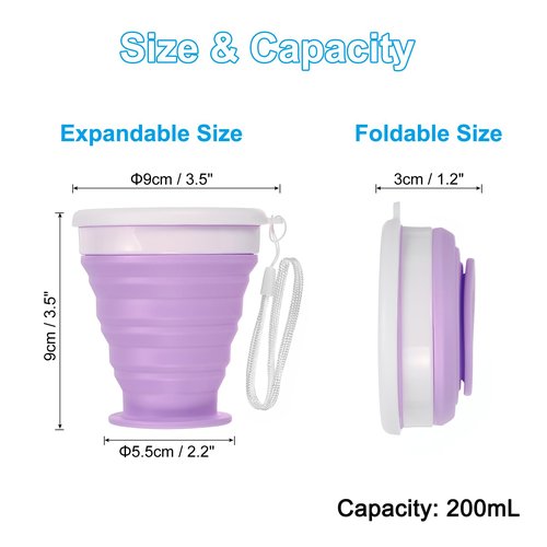 PATIKIL Collapsible Cup, 200mL Travel Folding Cup Silicone Portable Drinking Cup for Camping Hiking Outdoors, Purple