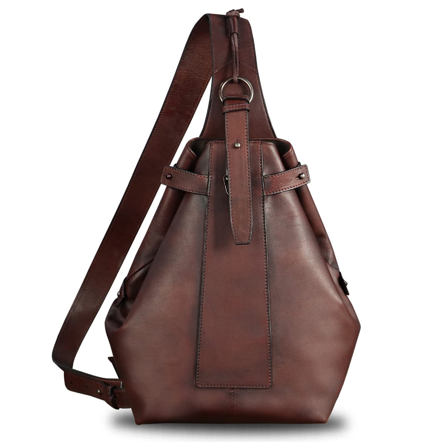 Genuine Leather Sling Bag for Men and Women Large Real Leather Sling Backpack Shoulder Crossbody Bag Chest Bags (Coffee)