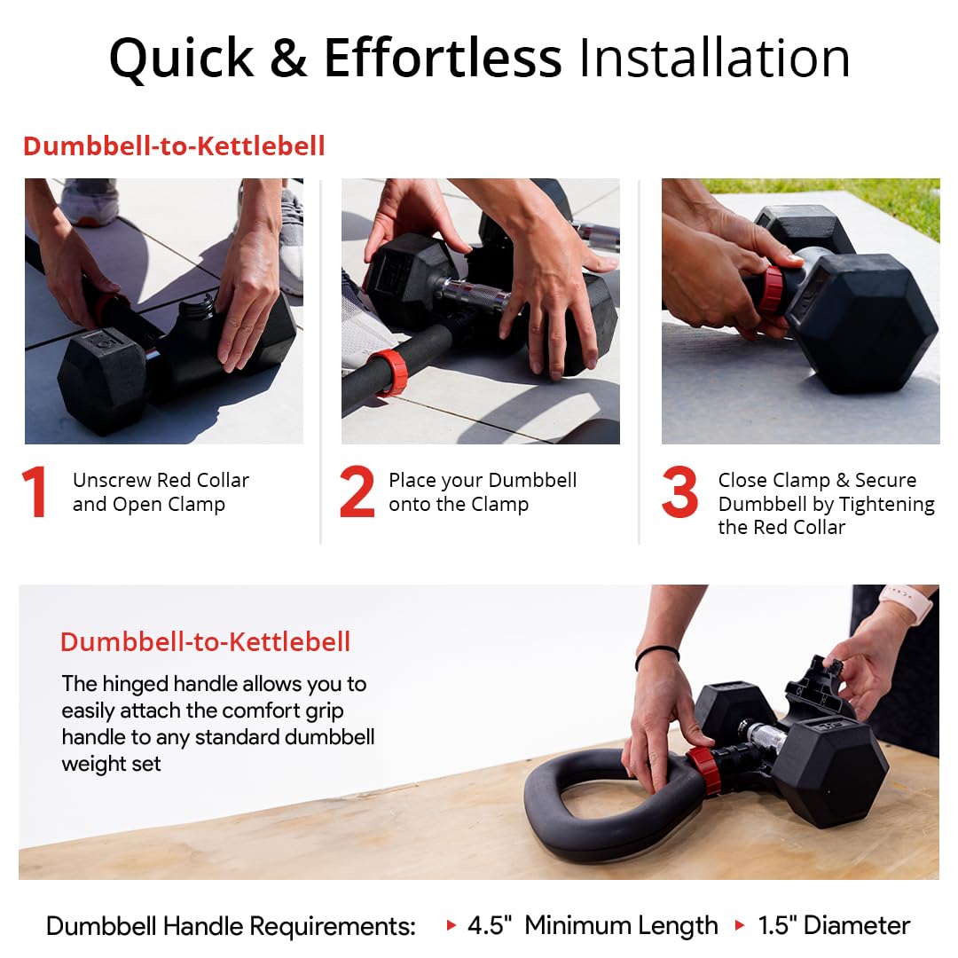 Jayflex Hyperbell Dumbbell Converter - Convert Dumbbells to Barbell Set and Kettlebell for Home Fitness - Adjustable & Up to 200 lb Capacity Weight Barbell for Weight Lifting