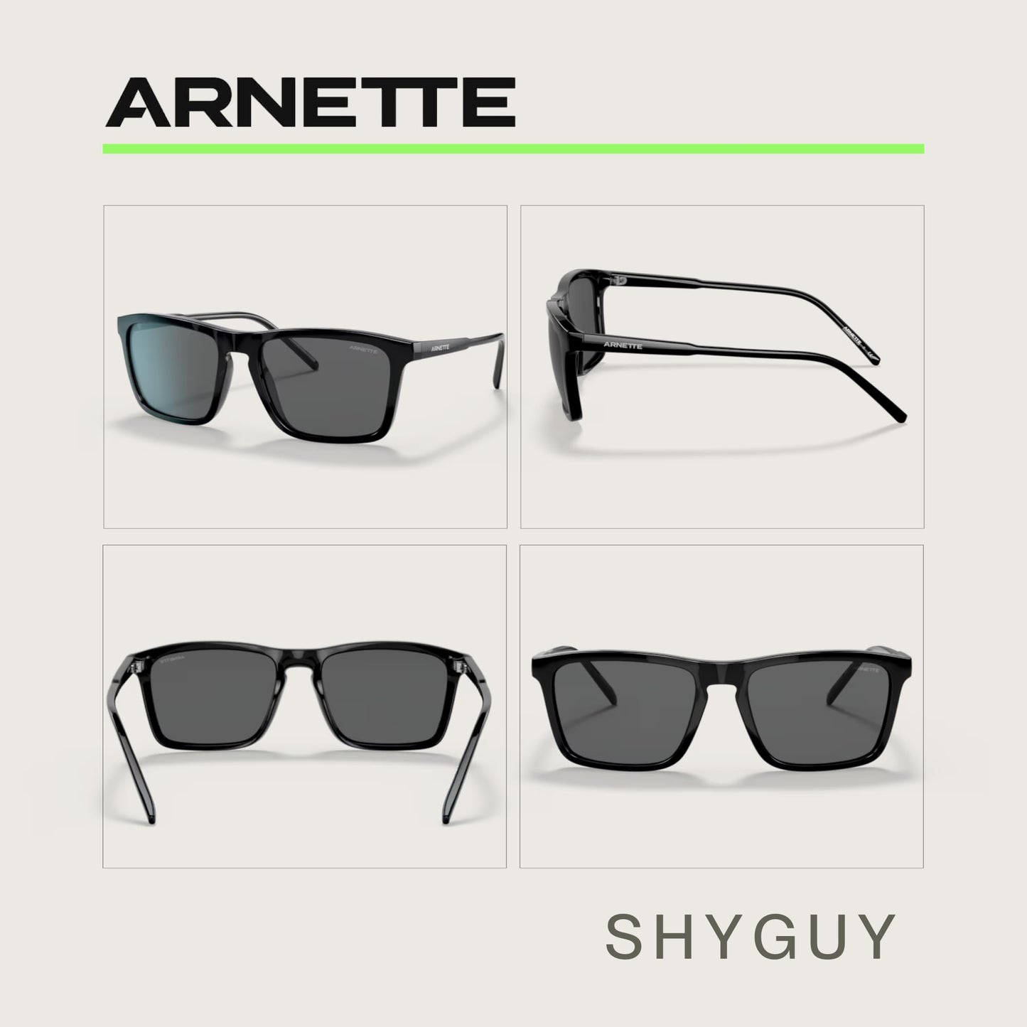 ARNETTE Shyguy AN4283 41/87 56MM Black/Dark Grey Square Sunglasses for Men +BUNDLE with ACCESSORY EYEWEAR KIT