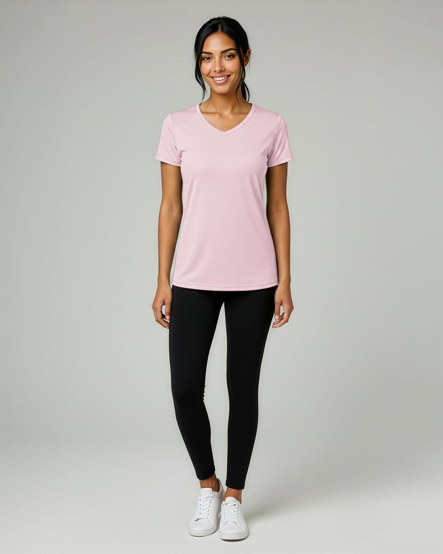 Real Essentials 5 Pack: Women's Dry-Fit Short Sleeve V Neck T Shirt Workout Fitness Yoga Top Tee (Available in Plus Size), Set 6, 2X