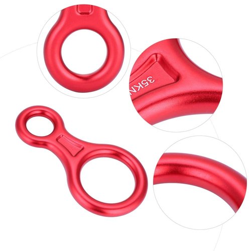 ZLXHDL Rappel Ring,35kn Climbing Rappel 8 Ring Figure 8 Word Rope Descender Rappel Ring for Working Aloft (Red)