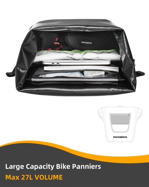 ROCKBROS Bike Pannier Waterproof 27L Large Capacity Bike Bag Rear Rack Bicycle Pannier Bag Waterproof for Grocery Touring Cycling Upgrade Black * 2