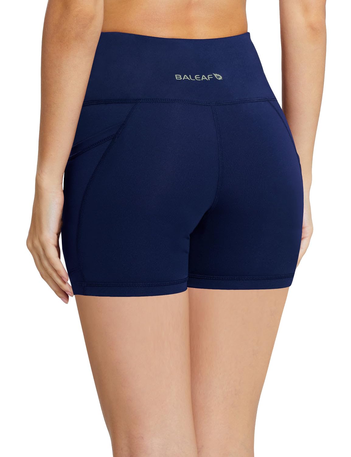 baleaf Biker Shorts Women Yoga Gym Workout Spandex Running Volleyball Tummy Control Compression with Pockets 5" 2-Pack Black/Navy Blue XS