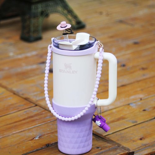High Silicone Boot for Stanley 40oz Tumbler Accessories, Protective Water Bottle Bottom, Compatible with Stanley Quencher 40oz Only, 1PC Water Bottle Handle, 3PCS Straw Cover Caps (Purple)