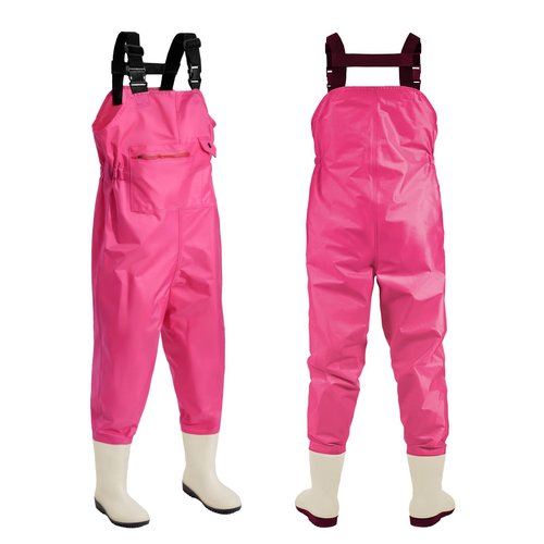 Ghosthorn Chest Waders for Kids Youth Fishing Waders Waterproof Hunting Waders with Boots Nylon Waders for Toddler Children (Pink, 8/9)