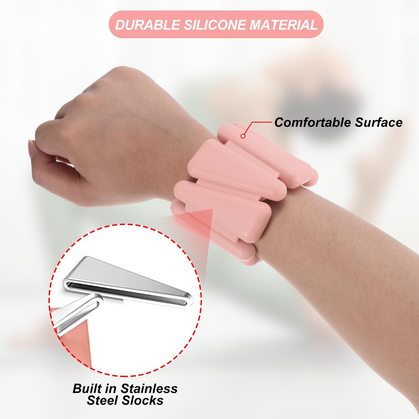 PATIKIL Adjustable Wrist Weights Set of 2, 2Lbs Total (1lb Each) Silicone Ankle Walking Weights for Women Men Bracelets for Training Yoga Jogging Aerobics, Light Pink
