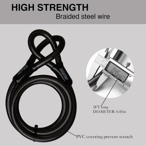 Rifarter Bike Locks Heavy Duty Anti Theft, Bicycle Lock U Lock with 5ft Security Steel Cable and Keys, 17mm Shackle Compact Bike U-Locks with Mounting Bracket for Road, Mountain Bike, Scooters