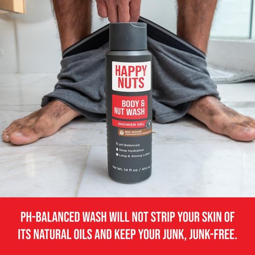 Happy Nuts Comfort Bundle - Comfort Cream Body Wash and Powder Spray - Anti-Chafing Sweat Defense and Men's Shower Body Wash