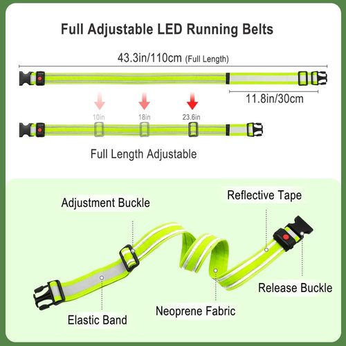 BSEEN LED Running Waist Belt - USB Rechargeable Reflective Glowing LED Waistband, Flashing Safety Light Belt for Runners, Joggers, Walkers, Pet Owners, Cyclists