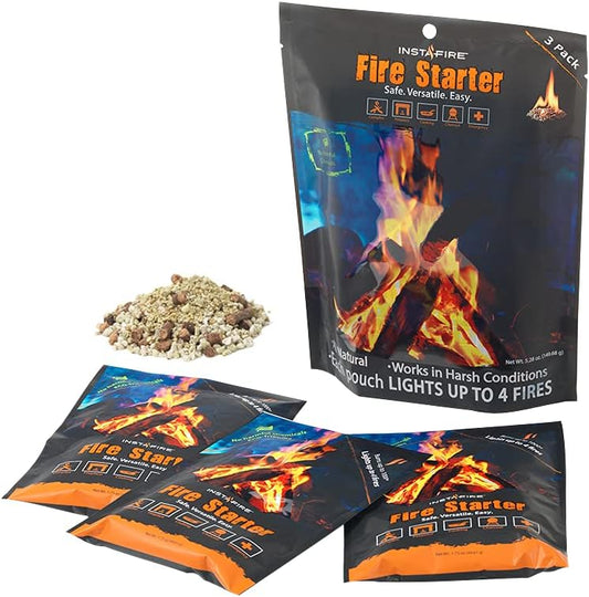 (3 Packs) Insta-Fire Fire Starter Perfect for Camping, Emergencies, Hiking, Fishing, Boating, Fire Pits, Grilling, Survival, Preppers, Food Storage, Boiling Water (as Seen on Shark Tank!)
