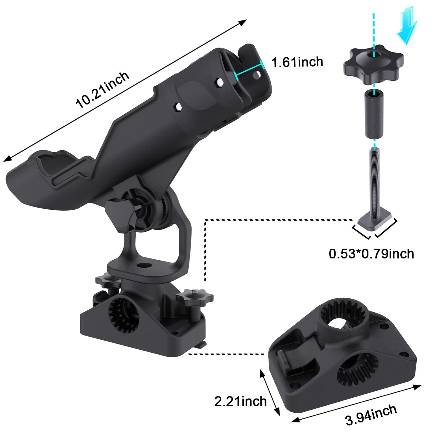 Fishing Rod Holders for Boat, Fishing Boat Rod Holder with Track Mount, Rod Rack for Kayak Track System, 360 Degree Adjustable Fishing Pole Holders 2Pack