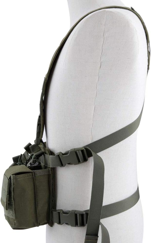 Tactical Chest Vest Rig Adjustable X Harness with 5.56 9mm Rifle Mag Pouches for Airsoft Shooting Wargame Paintball