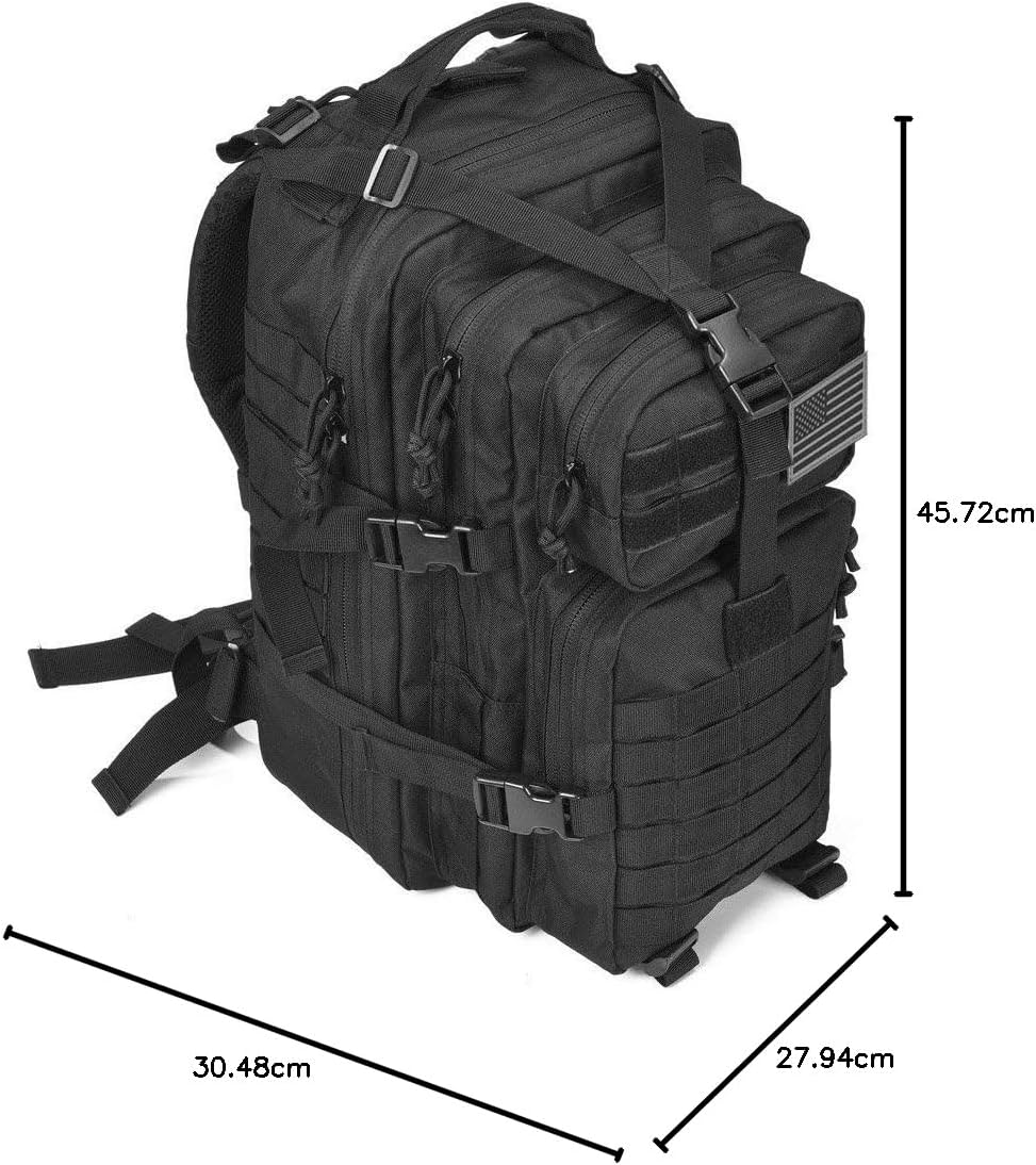REEBOW GEAR Military Tactical Backpack for Men Large 34L Army 3 Day Assault Pack Molle Bag Backpacks (34L, Black)