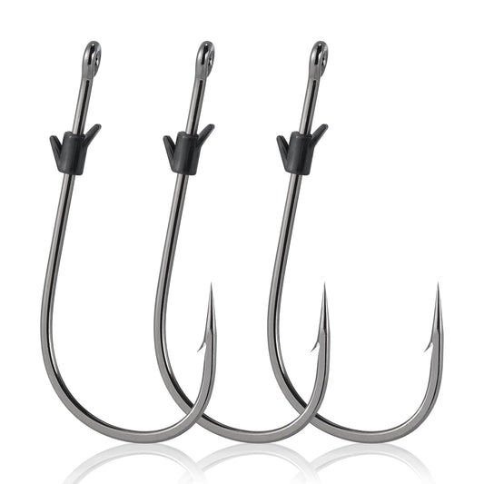 Dr.Fish 20 Pack Heavy Cover Hooks for Flipping and Punching, Bass Fishing Hook, Neko Rig/Wacky Rig, Round Bend Straight Shank Worm Hook Freshwater #4/0