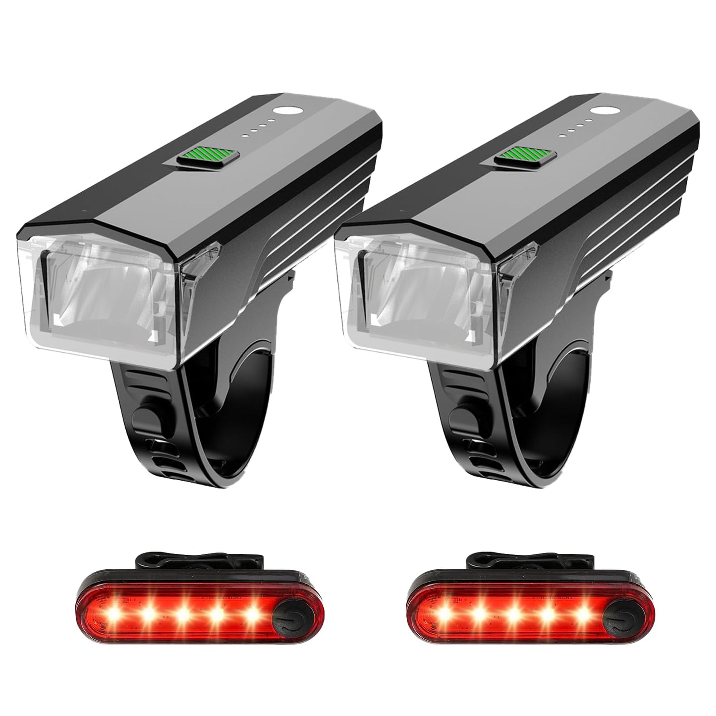4 Pack Bike Lights Front and Back,Rechargeable USB-C Strong Brightness Bike Headlight and Tail Light,Waterproof Bicycle Light for Mountain,Road,Commuter Cycling -Fits All Bikes