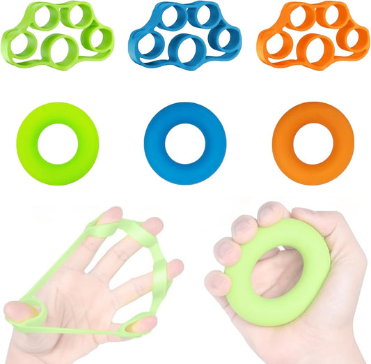 Hand Grip Strengthener Rings, Finger Strengthener Resistance Bands for Guitar/Piano Exercising, Climbing, Arthritis Therapy, Set of 3 Resistance Levels (6 PCS)
