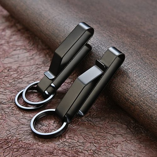 ZoloAJay Tactical Stealth Duty Belt Key Holder, 2 Pack Belt Key Clip Holder with 12 Pcs Key Rings Black Stainless Steel Belt Loop Holder for Duty Policemen Fire Agencies Law Enforcement (75X12.5mm)