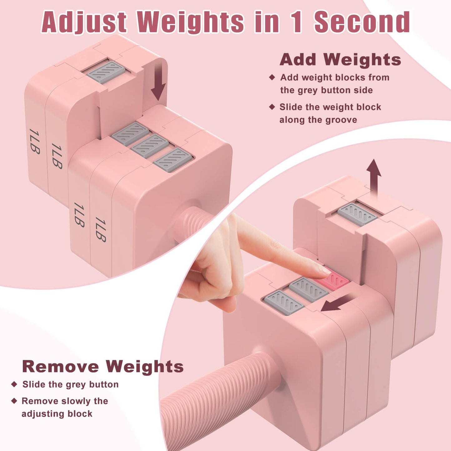 Adjustable Dumbbells Set of 2, 5-in-1 Adjustable Weight Dumbbells for Women/Men, 3lb/5lb/7lb/9lb/11lb Dumbbell Weights Set for Home Gym Workout (Pink)