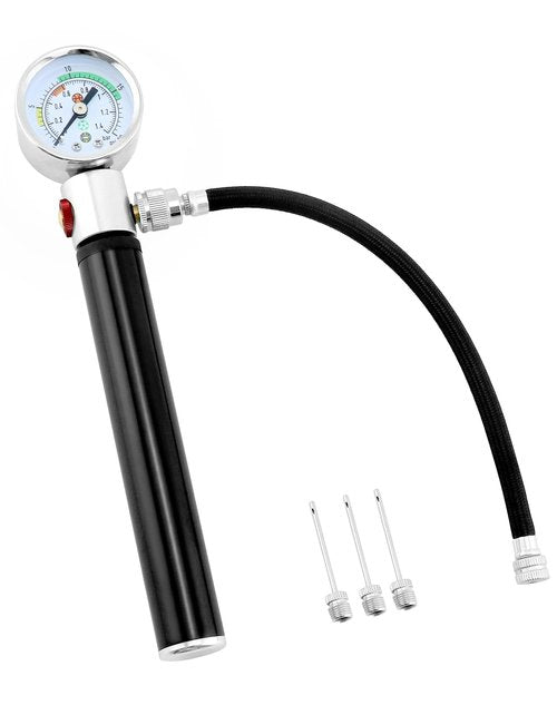 QWORK Sports Ball Air Pump with Pressure Gauge, Basketball Pump Volleyball Pump Soccer Ball Powerful Air Pump, Bicycle Tire Pump, Sports Hand Pump, Balloon Pump,Flexible Hose (Black)