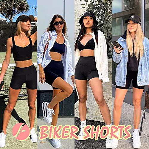 FULLSOFT 4 Pack High Waist Biker Shorts for Women with Pockets - Black XL
