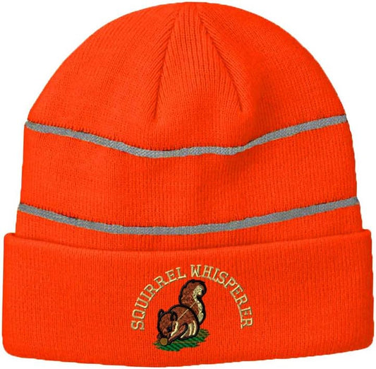 Reflective Beanie for Men & Women Squirrel Whisperer Embroidery Acrylic High Visibility Running Gear Skull Cap Neon Orange 1 Size